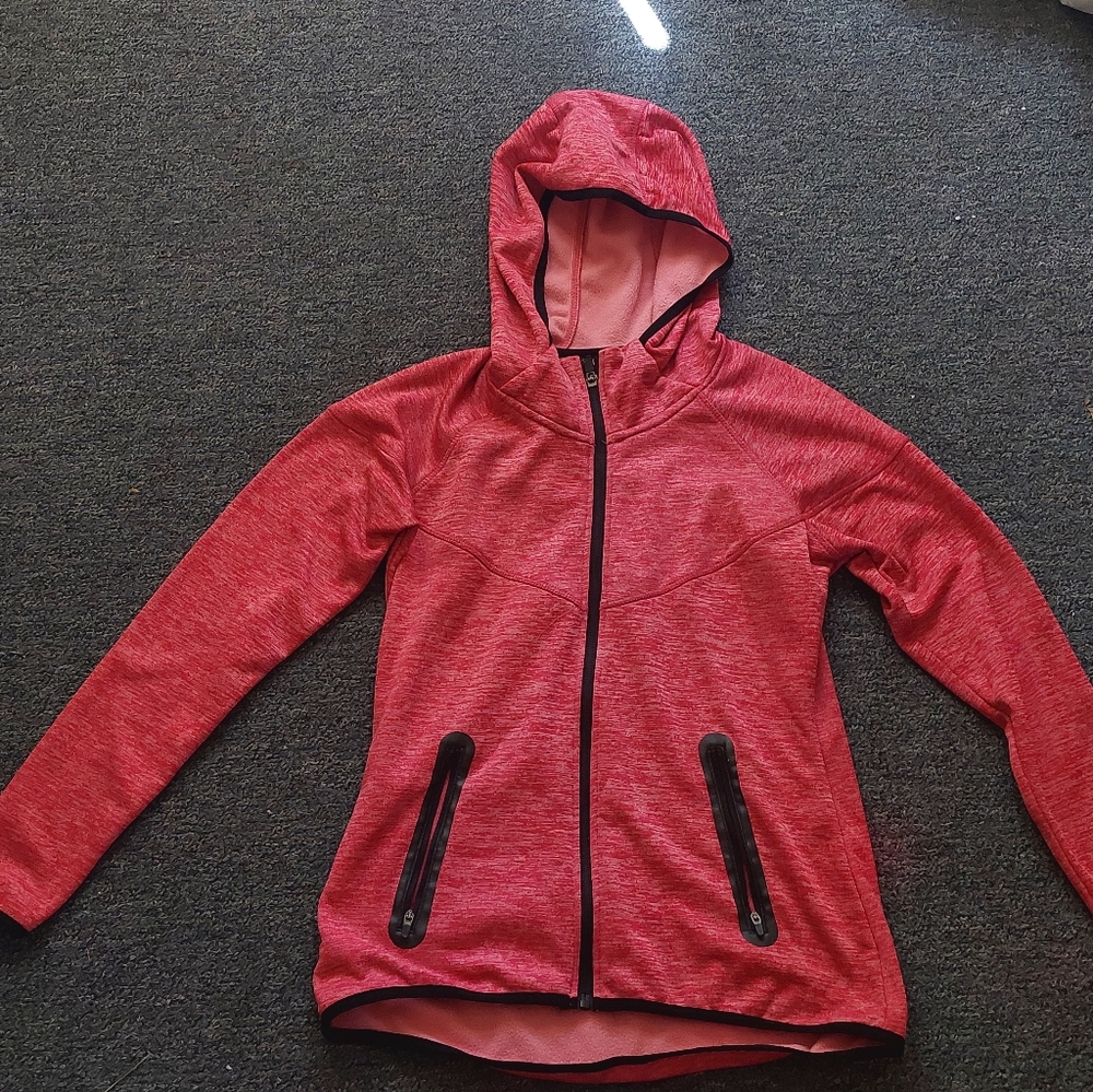 Pink Red Fox Hooded Jacket with Black Accents